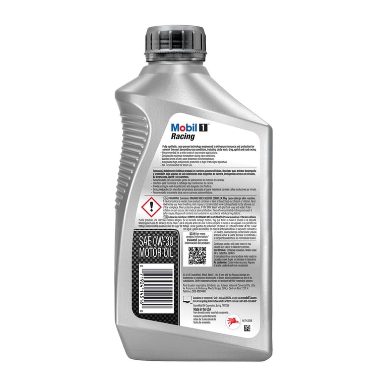 Mobil 1 0W-30 High-Performance Motor Oil for Racing and Track Use