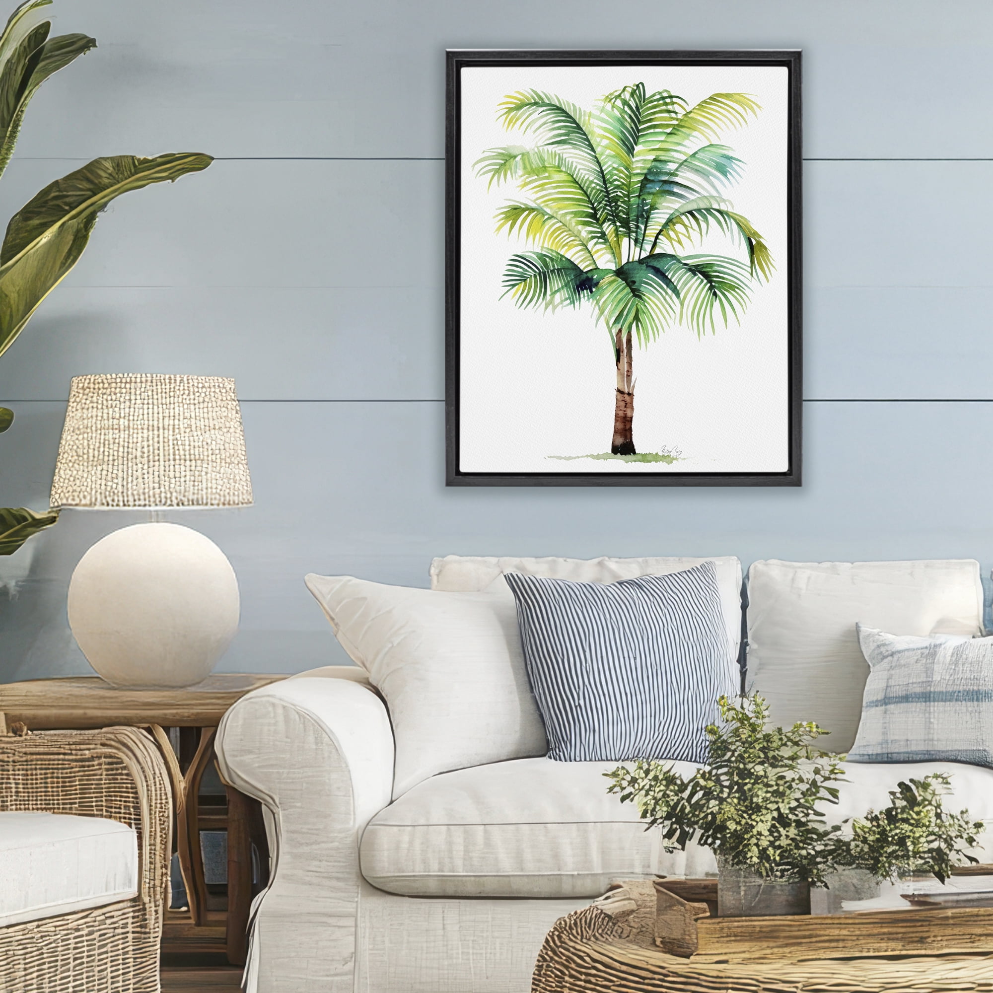 Stupell Industries Breezy Fronds Palm Black Framed Floater Canvas Wall Art, design by Shelly Craig