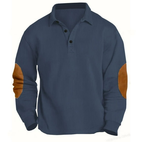 Men's Long Sleeve Polo Shirt - Casual Knitted Cotton Blend Shirt, 3-Button Classic Collar Button-Down Golf Shirt