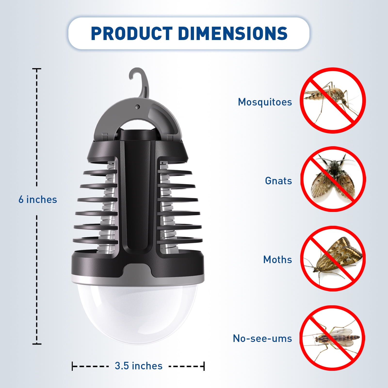 Portable Bug Zapper Outdoor Indoor, Electric Mosquito Fly Killer Lamp with Three Lighting Mode, USB Rechargeable Light Bulb Zapper for Camping, Home, Patio
