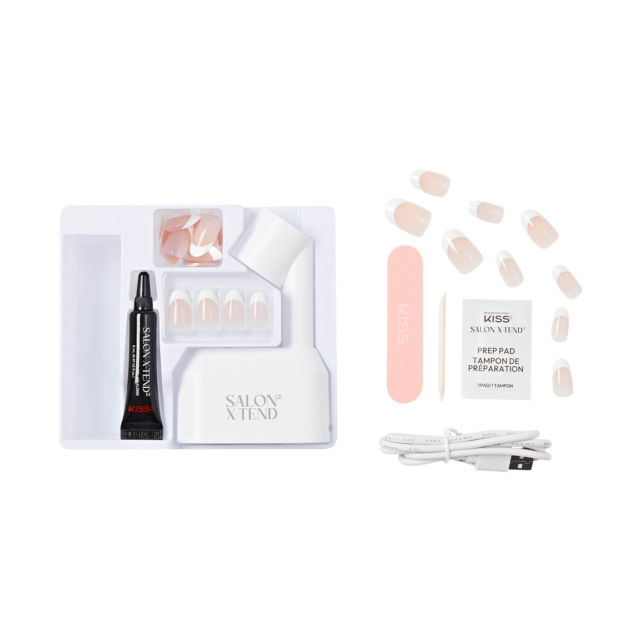 KISS Salon X-tend LED Soft Gel System Starter Kit, 'Pure', French, Medium Oval, 36 Ct.