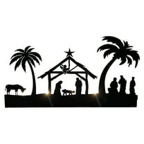 YOHAVEN Bethlehem Christmas Nativity Candle Holder, Metal Light Bracket with Rustic Wooden Base, Religious Holiday Ornaments for Tabletop Mantel Home Indoor Xmas Decor