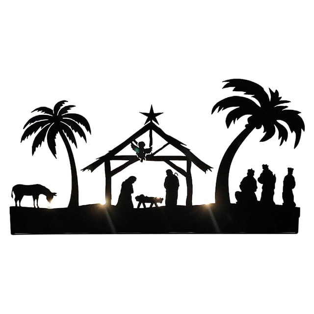 DPTALR Christmas - Bethlehem Christmas Set, Indoor, Christmas, Metal Light Bracket, 11.8 Inch Rural Wooden Bracket, Christmas Metal Sign With Candlestick
