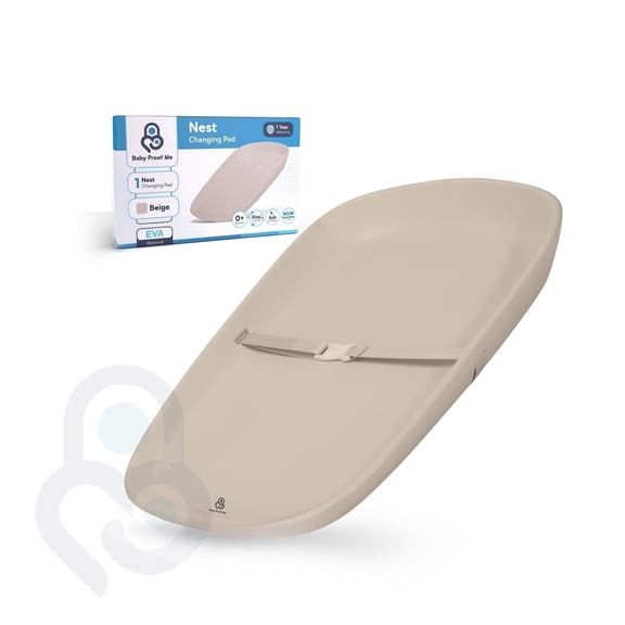 Baby Proof Me Nest Waterproof Baby Changing Pad, Changing Table Pad with Safety Belt, Beige