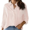 thumbnail image 2 of Long Sleeve Shirts for Women, Cotton Striped Button Down Long Sleeve Oversized Work Blouses, Pink M, 2 of 3