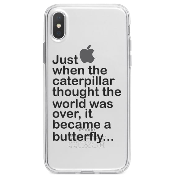 DistinctInk Clear Shockproof Hybrid Case for iPhone XR (6.1" Screen) - TPU Bumper Acrylic Back Tempered Glass Screen Protector - Caterpillar Though World Was Over Butterfly