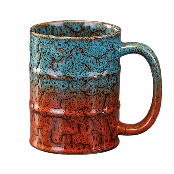 12oz Glaze Ceramic Beer Cup - Coffee Mug Tea Cup with Handle for Office and Home Microwave and Dishwasher Safe - Birthday Gift (Blue and Orange)