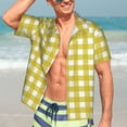 thumbnail image 5 of Lsque Yellow Checkboard pattern Hawaiian Shirt for Men, Unisex Summer Beach Casual Short Sleeve Button Down Shirts-Large, 5 of 9