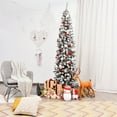 thumbnail image 4 of FORCLOVER 7.5ft Artificial Snow Flocked Christmas Tree, Unlit Pencil Hinged Pine Tree with 641Branch Tips and Metal Stand, Slim Xmas Snowy Tree for Indoor and Outdoor Use, 4 of 10