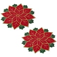 thumbnail image 2 of 2 Piece Poinsettia Placemats, Embroidered Christmas Table Mats, 14 Inch Flower Shaped Dining Accents for Dinner Parties Buffets and Holiday Centerpieces, Red or White Set, 2 of 7