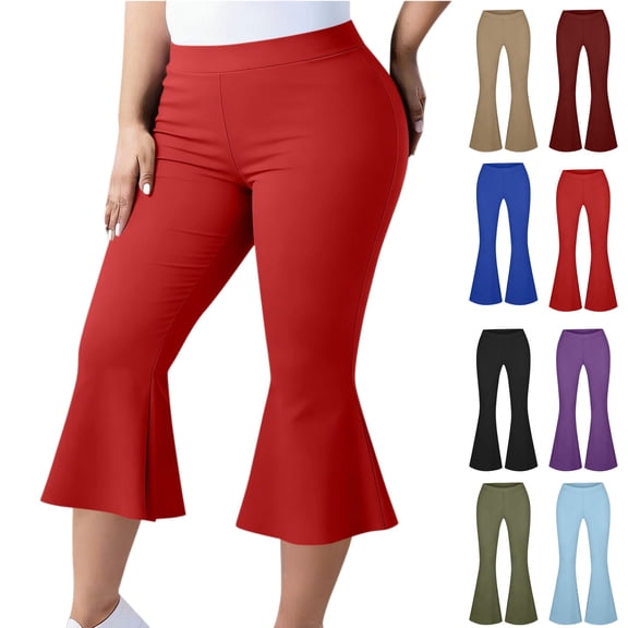 WPPGONE Flare Capri Leggings for Women Plus Size Elastic Stretchy Sports Yoga Comfortable Bottoms Gym Athletic Active Trousers, L-5XL