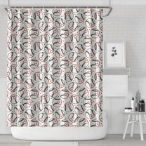 Beige Baseballs with Hearts Pattern Shower Curtain 72"x84" ,Bathroom Decorative Shower Curtains Set with 12 Hooks,Modern Waterproof Washable Shower Curtain