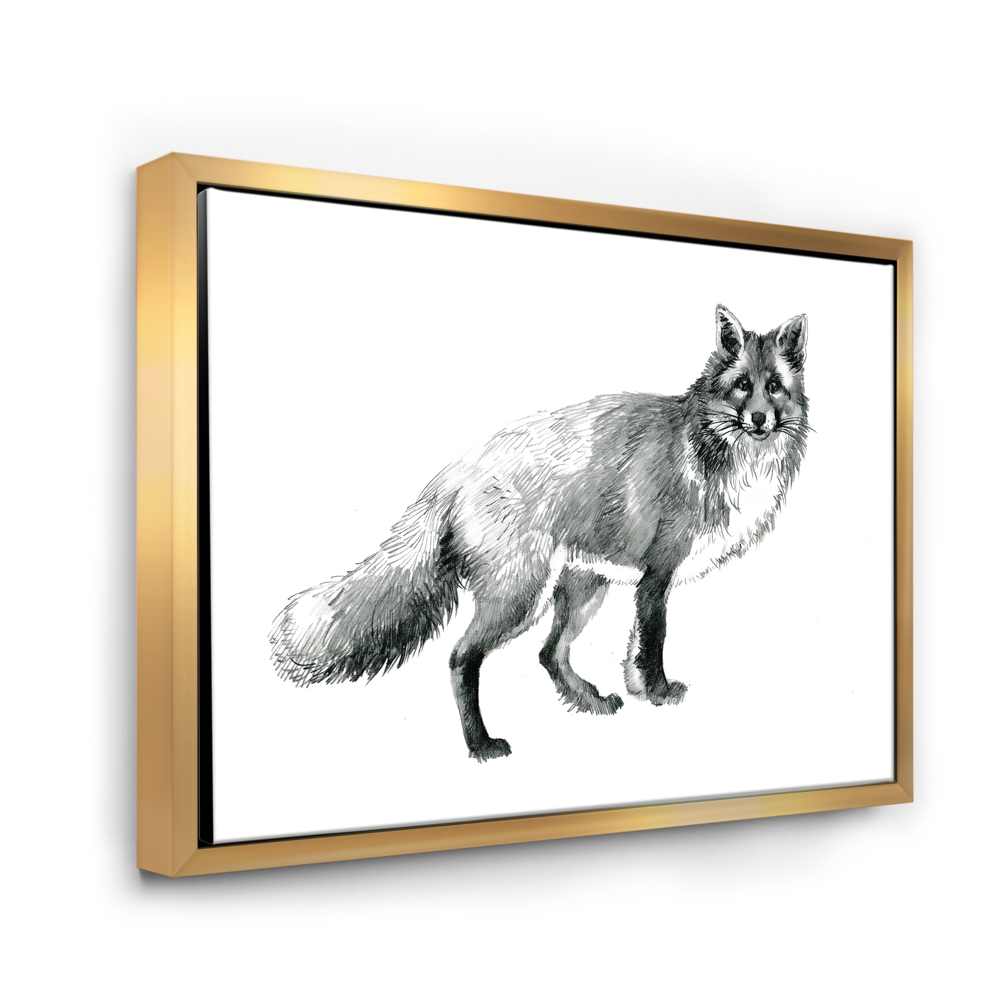 Designart 'Black and White Portrait Fox' Farmhouse Framed Canvas Wall Art Print