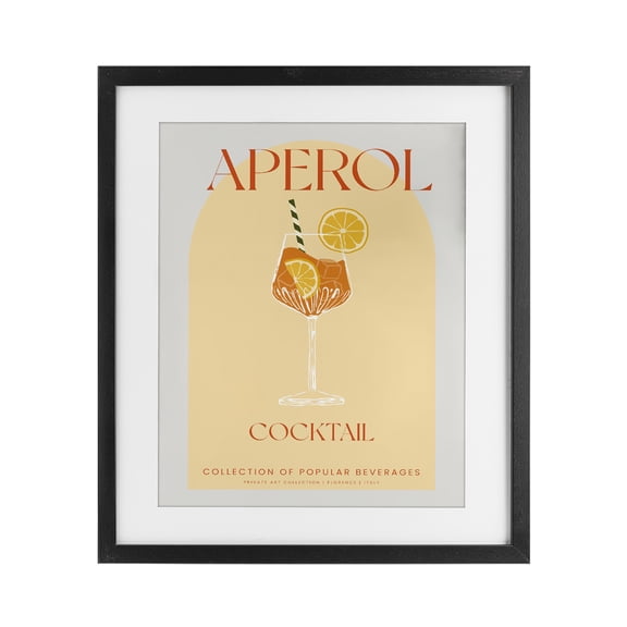Stylish Retro Aperol Cocktail Black Framed Print Under Glass, design by Lil' Rue