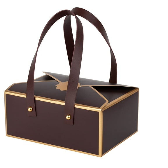 Maroon Cookie Boxes 8 Pack of Bakery Boxes Gift Boxes with Leather Handles 5x7x3 inch