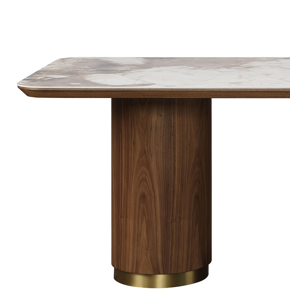 ACME Willene Contemporary Wood Dining Table with Ceramic Top in Walnut