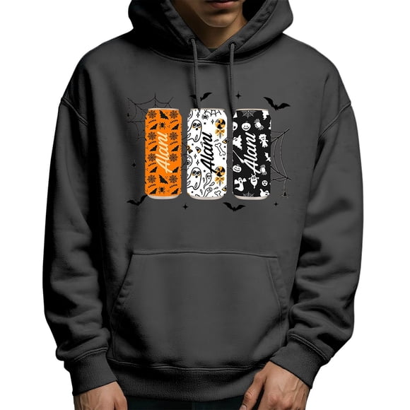 LUOGENLI Mens Hoodies Pullover Camo Halloween Graphic Hoodie Pullover Warm Sweatshirt with Print Cozy Casual Streetwear Jacket for Fall Winter Mens Hoodies Pack Cotton Grey2 Size XL
