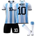 thumbnail image 1 of HIXOWIA 2223 argentino Camisetas de fútbol Conjuntos de tres piezas Campo de casa número 10 Messi Conjunto de camisetas, pantalones cortos y calcetines de fútbol para adultos, 10/XXL, 1 of 6
