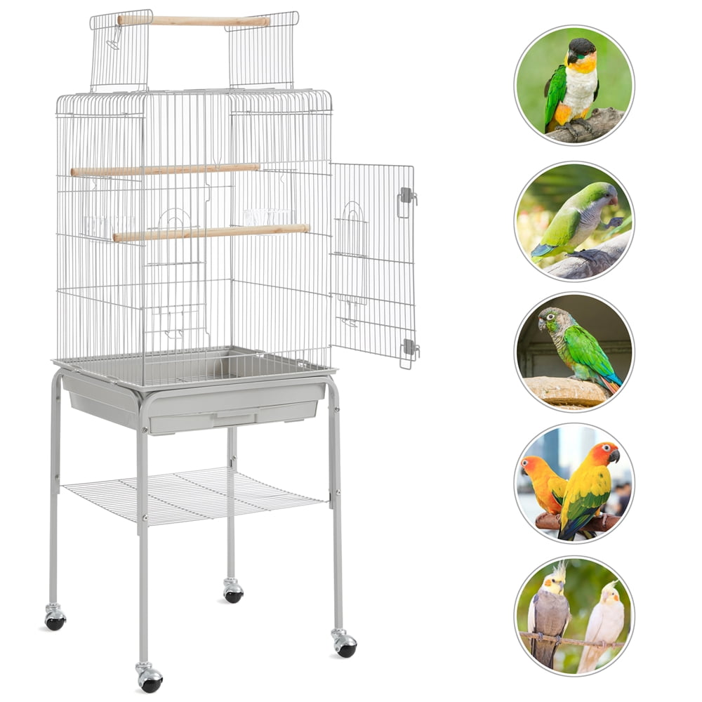 Alden Design 53.5" Metal Rolling Bird Cage with Play Top Stand, Light Gray