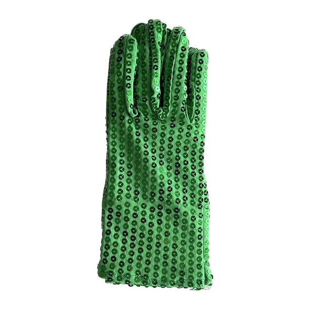 Xiao Hua Guantes de lentejuelas, guantes de cosplay, guantes de vestir, guantes de disfraz para adultos, color verde
