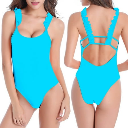 POROPL Womens One Piece Swimsuits Bikini Halter Top Bandeau Swim Cami Lace Swim Blue Size M-2XL