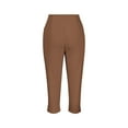thumbnail image 5 of Stamzod Work Pants Women Clothing Summer Solid Color Slim Fitting Cropped Pants with Pocket Casual Oversized High Waistd Capri Pants for Women Brown M, 5 of 6
