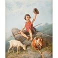 thumbnail image 2 of Theodor Hosemann 12x14 Gold Ornate Wood Frame and Double Matted Museum Art Print Titled - Little Goatherd (1872), 2 of 4