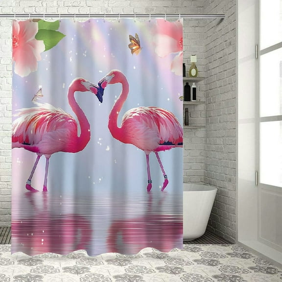 Orinice Flower Butterfly Shower Curtain Romance Cherry Blossom Flowers Branch Flamingo Nature Spring Scene Fabric Bathroom Decor Sets with Hooks 36x72