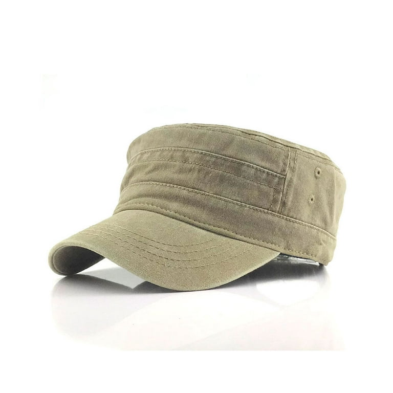 Men Washed Cotton Cadet Hat Adjustable Baseball Cap Classic Flat