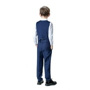 Visaccy Boys Suit 4PC Baby Suits Wedding Party Vest Suit Set Little Gentleman Waistcoat Prom Tuxedo Dress suit Outerwear Party Vest+Shirt+Tie+Pants Outfits Clothes Set for Kids Navy Blue 10