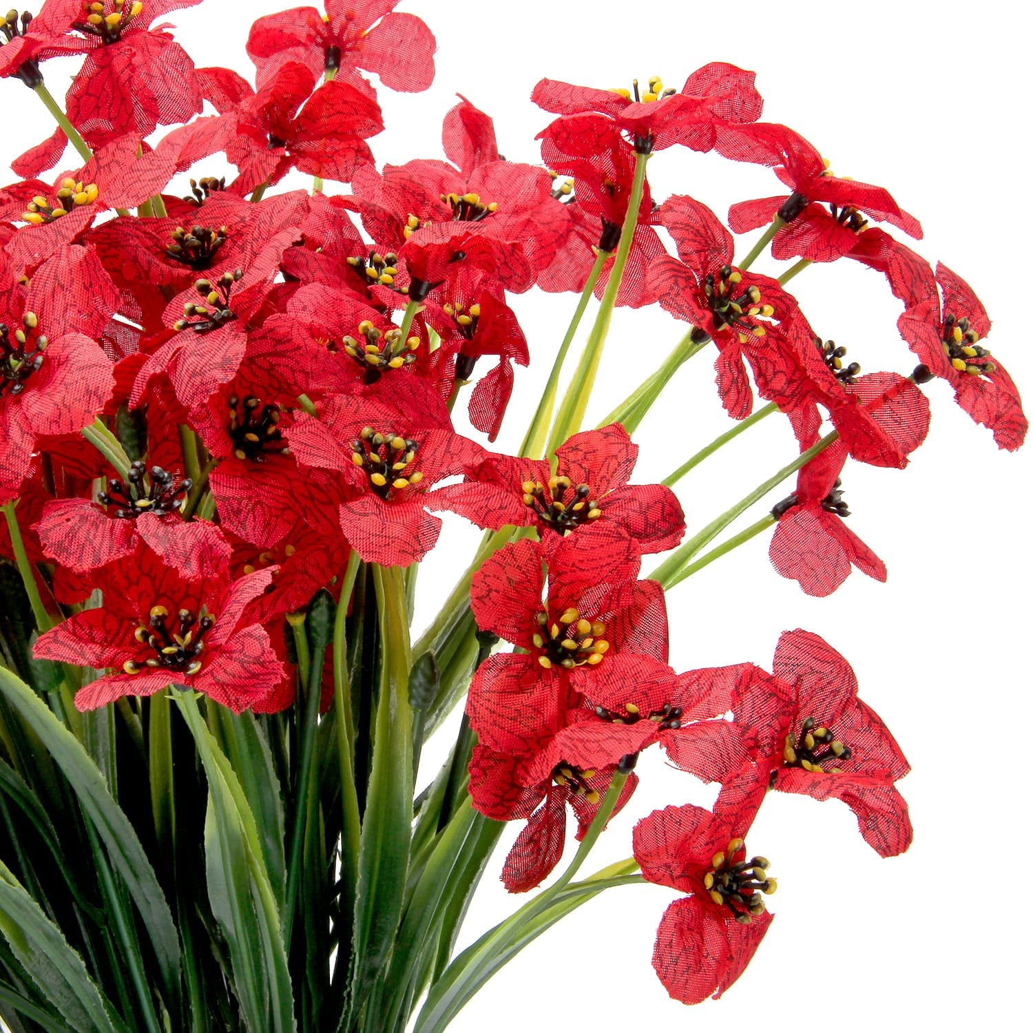Sinhoon 18 Bundles Artificial Flowers Outdoor UV Resistant Fake Red Silk Flowers No Fade Faux Flowers for Garden Porch Patio Window Box Decoration