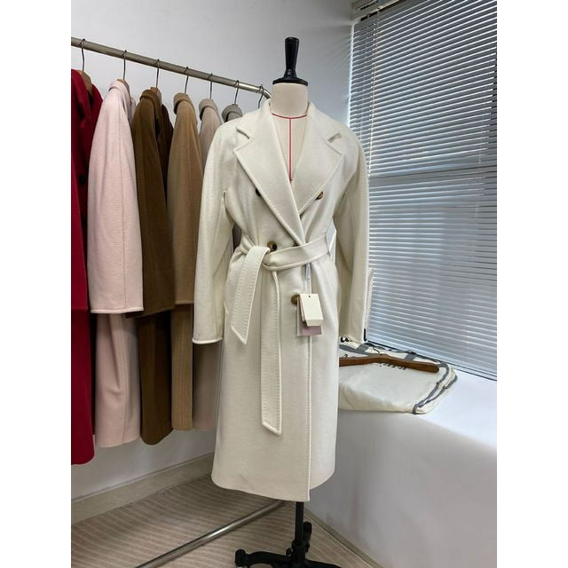 QueenLine High-end Winter Cashmere Camel Color Long Wool Classic Double-breasted Lace-up Gray Red Coat