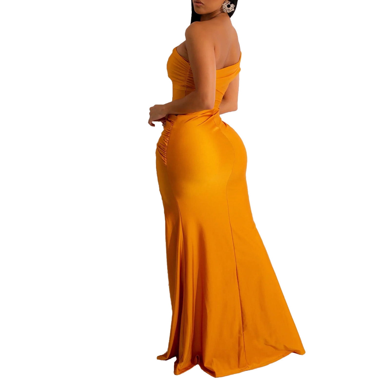 Hvot&aat One Shoulder Formal Dresses for Women Sexy Elegant Evening Gowns Split Thigh Bodycon Maxi Wedding Guest Dresses