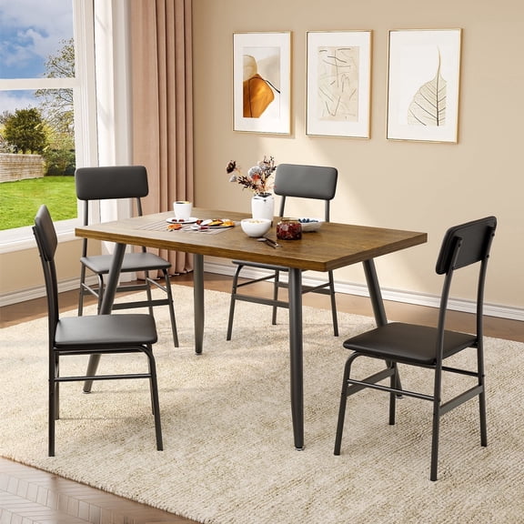 Jolifa 45" Modern Kitchen Table and Chairs Set for 4 for Living Room & Dining Room, Retro Brown Tabletop