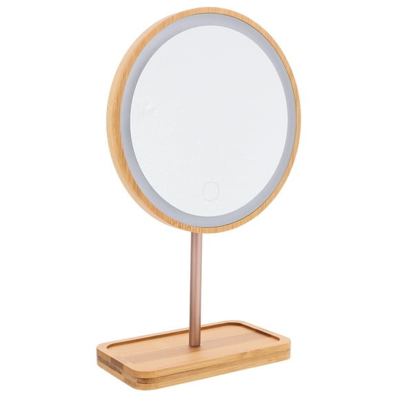 PAMINGONO Led Lighted Makeup Mirror Wooden Table-Top Vanity Mirror Tray Stylish Home Accessory