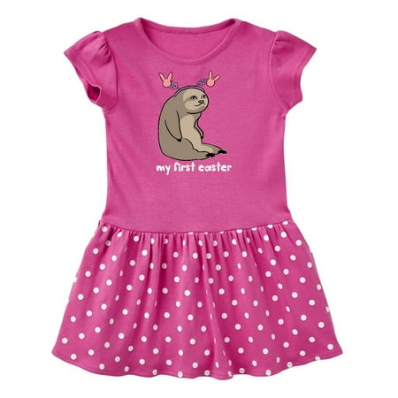 

Inktastic My 1st Easter Sloth with Pink Bunny Ears Gift Baby Girl Dress