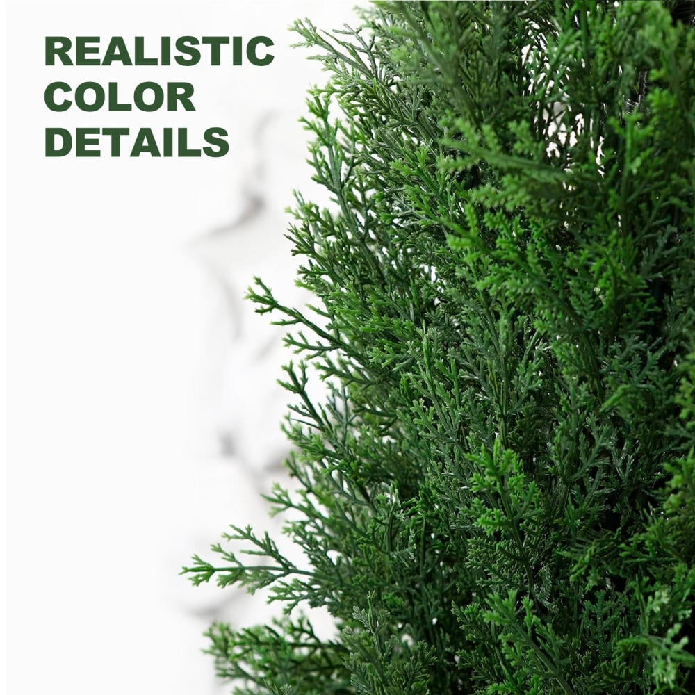 3ft Artificial Topiary Cedar Trees, UV Protection Fake Evergreen Plants, 2-Pack Potted Outdoor Decor for Patio Porch Entryway