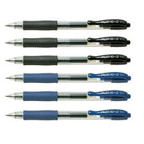 Pilot G2 pens retractable Gel Roller ballpoint Extra Fine 05 pt Black & Blue Bundle (6)