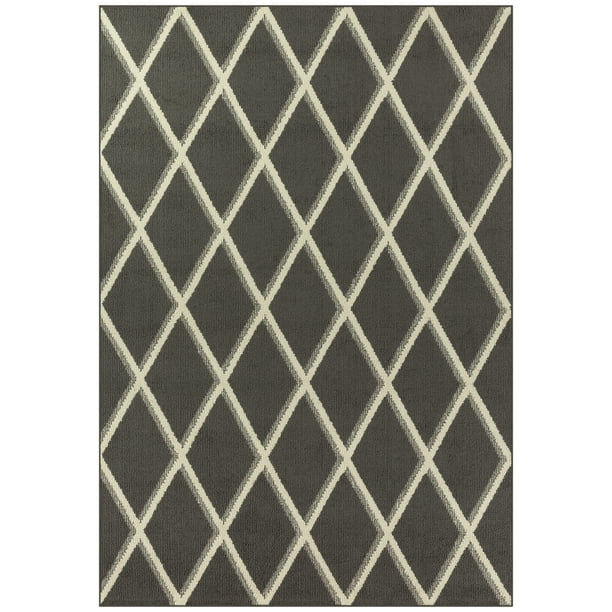 Mainstays Sheridan Diamond Indoor Living Room Area Rug Gray 5 X7 Walmart Com Walmart Com
