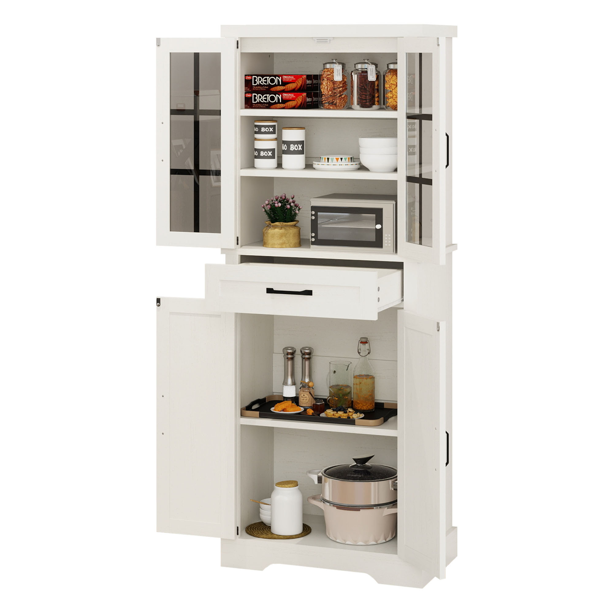 Uforic Kitchen Pantry Cabinet with Doors & Drawer, Storage Cabinet with Shelves, White