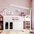 thumbnail image 2 of DEALTOPS Twin Size Loft Bed with Storage Cabinet and 3 Drawers, House Loft Bunk Beds with Roof, Black Boards and Guardrail - White, 2 of 8