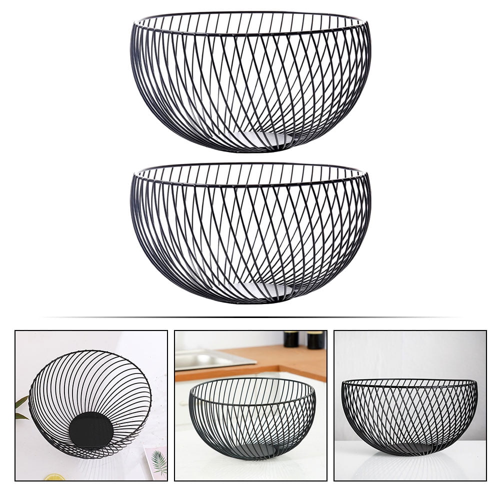 HEMOTON 2 Pcs Extra Large Fruit Bowl Delicate Fruit Basket 25.00X25.00X13.50CM Black