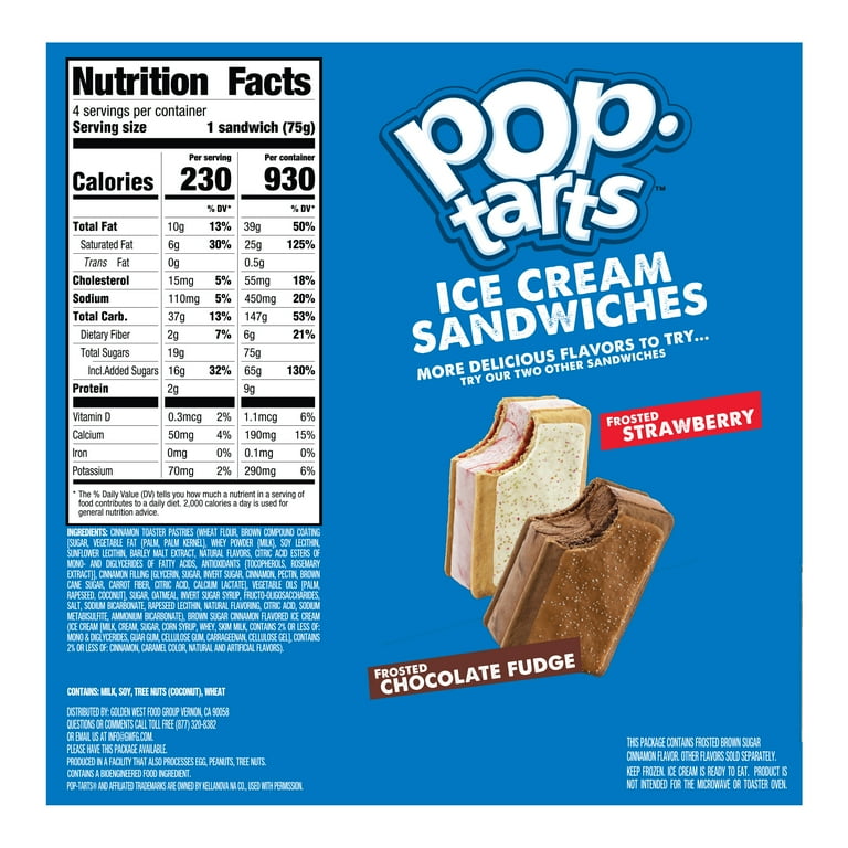 Pop-Tarts Frosted Brown Sugar Cinnamon Ice Cream Sandwiches, 2.5 fl oz, (4 Pack) (Frozen)