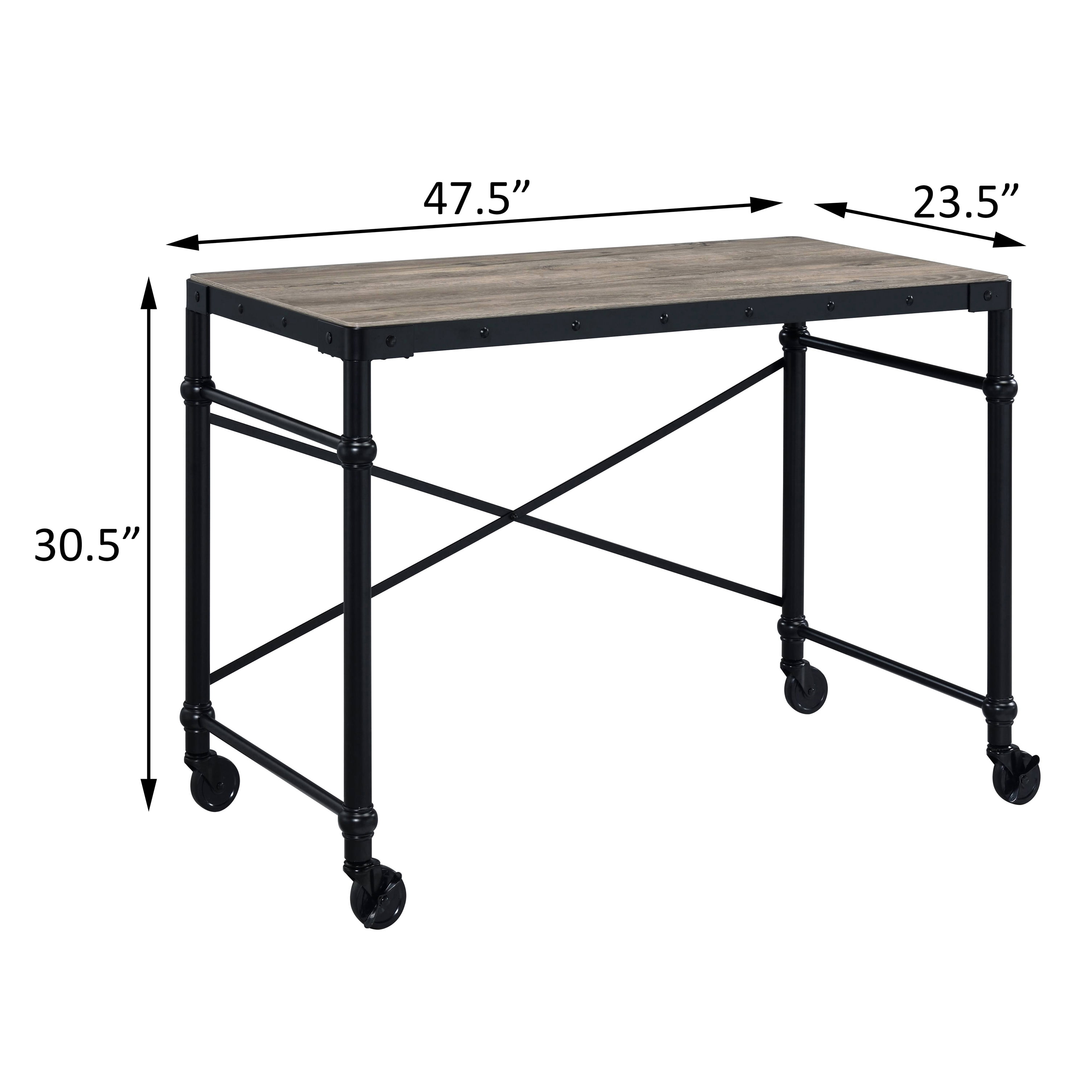 Astoutdoor Rustic Oak and Black Writing Desk with Wheels