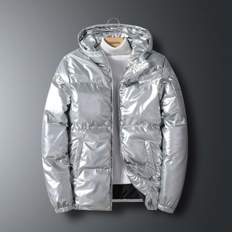 BVnarty Men's Winter Warm Hooded Puffer Jacket Stand Collar Shiny Metallic Down Coats Windproof Outwear Parkas Silver XL BVnarty Men's Winter Warm Hooded Puffer Jacket Stand Collar Shiny Metallic Down Coats Windproof Outwear Parkas Silver XL