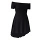 thumbnail image 1 of Vestido Asimétrico Hombro Manga Corta Mujer Celebración Adorno Decoración Fiesta Estilo Cautivador Negro Soledad vestido con hombros descubiertos, 1 of 10