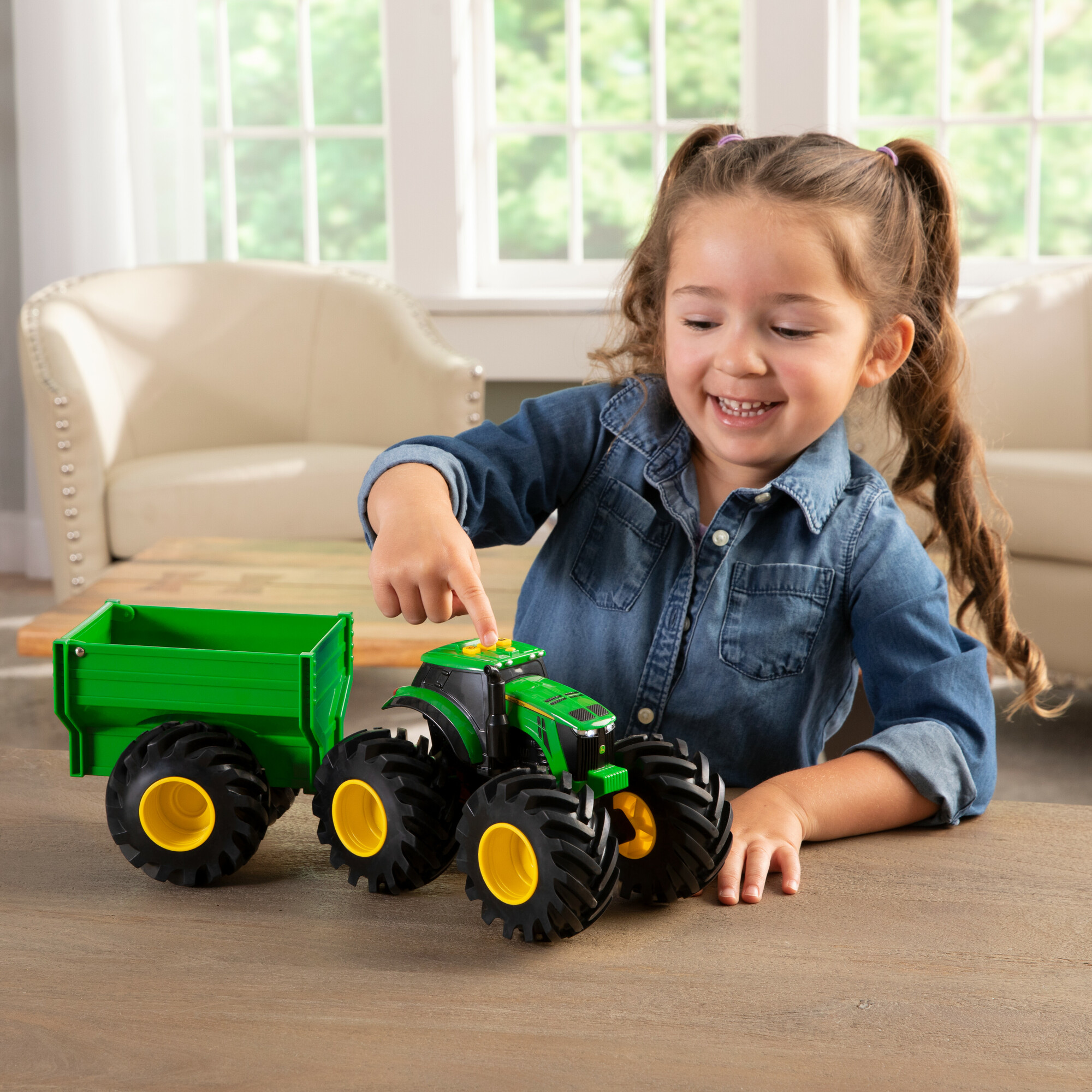 John Deere Monster Treads Lights & Sounds 8 inch Tractor with Wagon - image 7 of 9