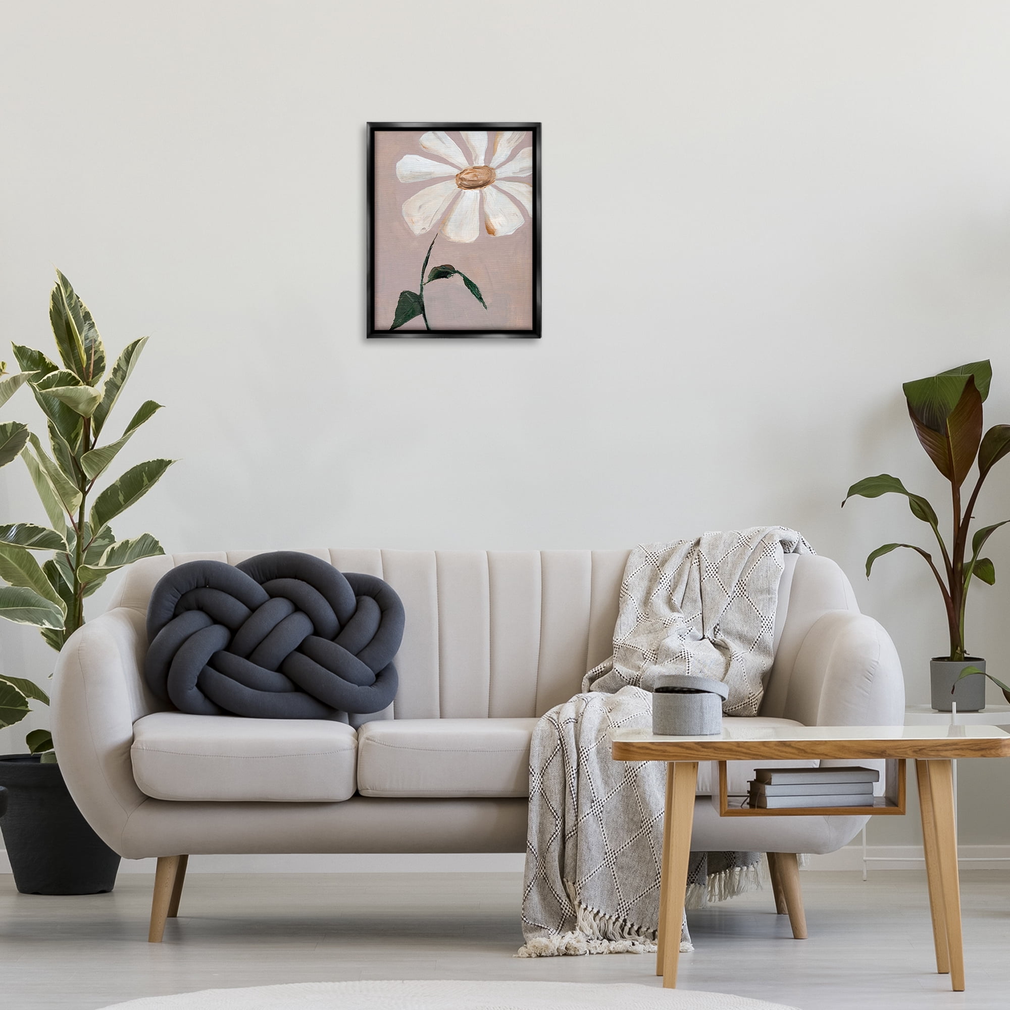 Stupell Industries Single Daisy Sprig Plants & Flowers Painting Black Floater Framed Canvas Art Print Wall Art, 17 x 21