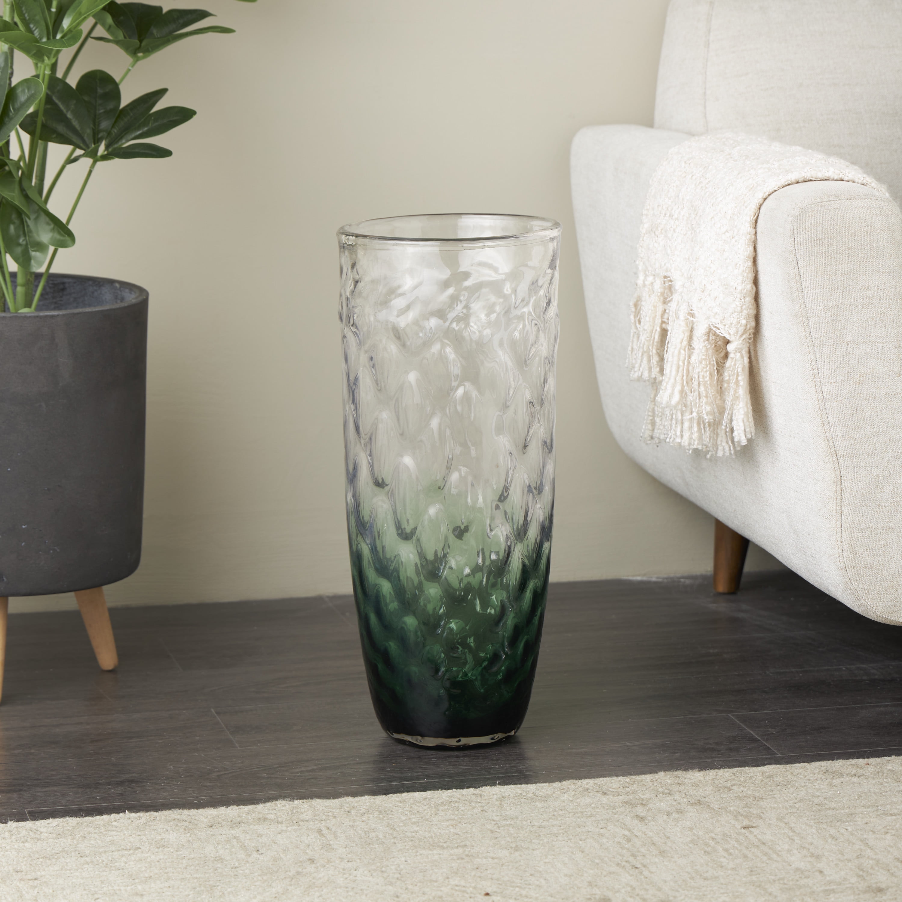 DecMode 20" Handmade Ombre Green Glass Vase