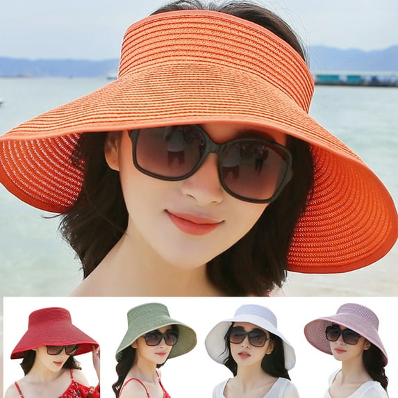 Travelwant Women's Summer Foldable Wide Brim Beach Hats Straw Sun Visor Hats